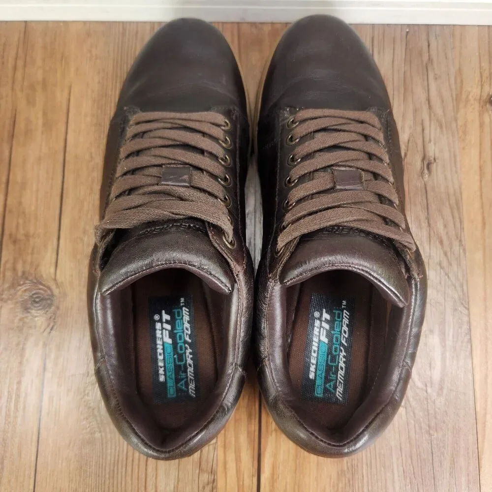 Skechers Volden Fandom Shoes Mens 9 Chocolate Brown Leather Preppy Sneaker 65323